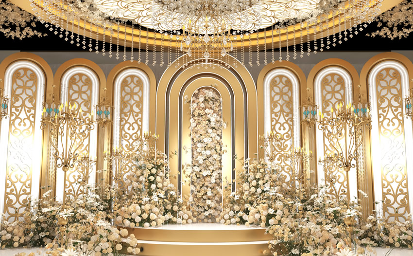 弥渡香槟色调婚礼堂效果展示